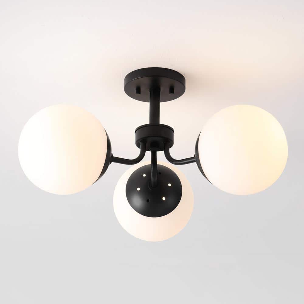 Olivier Black Iron and Frosted Glass Globe LED Semi Flush Mount