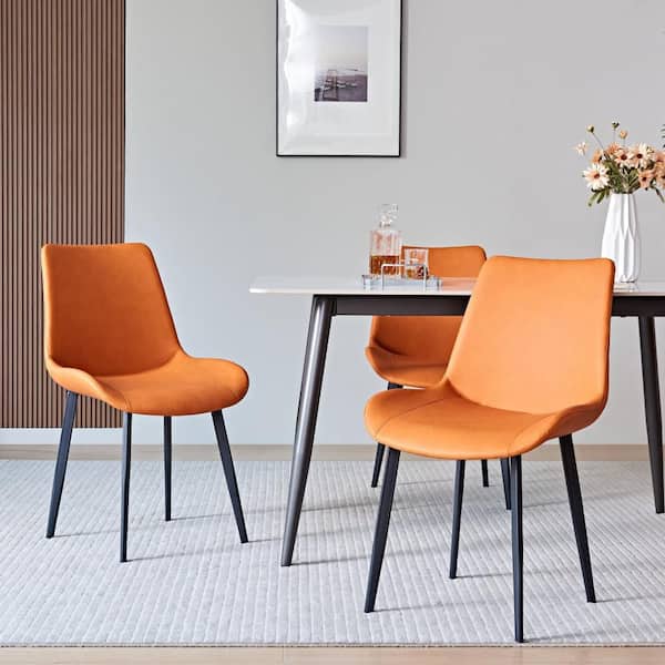 Orange PU Leather Dining Chair (Set of 2) with Iron Legs
