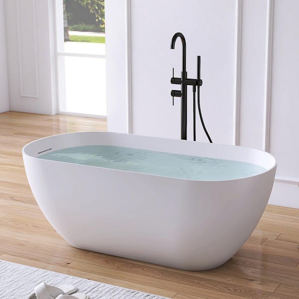 Ariana 51 in. x 27 in. Stone Resin Solid Surface Flatbottom Freestanding Soaking Bathtub in White