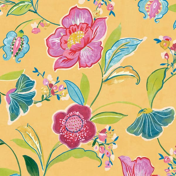NextWall 30.75 sq. ft. Cantaloupe Painterly Floral Vinyl Peel and Stick Wallpaper Roll