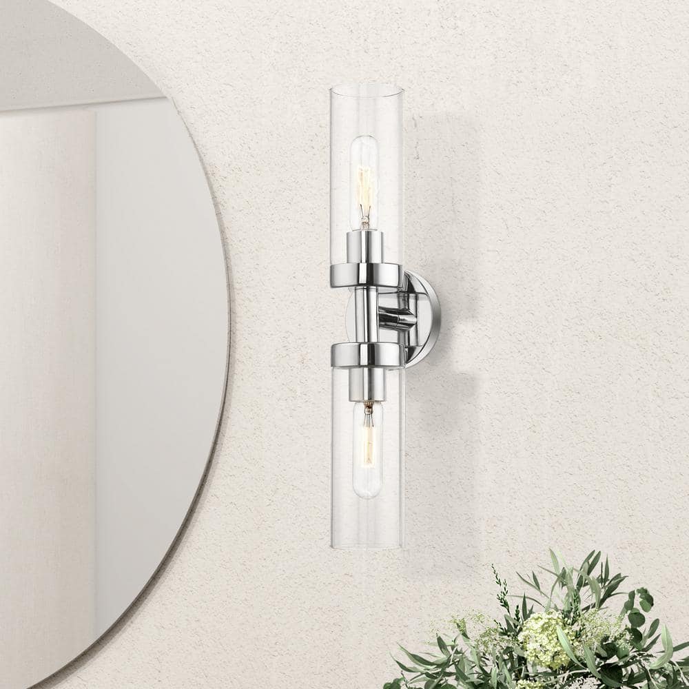 Ludlow Polished Chrome 2-Light Vanity with Clear Glass Shades