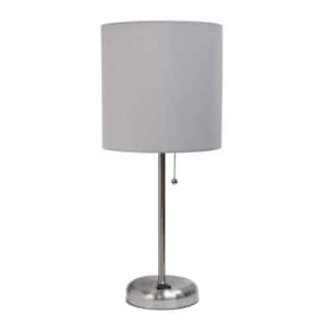 19.5 in. Grey Stick Lamp with Charging Outlet