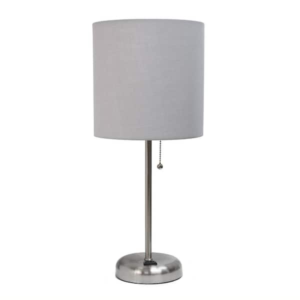 Simple Designs 19.5 in. Grey Stick Lamp with Charging Outlet