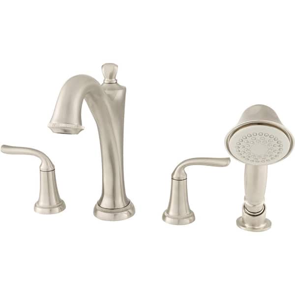 American Standard Patience 2-Handle Deck-Mount Roman Tub Faucet for Flash Rough-in Valves with Hand Shower in Brushed Nickel