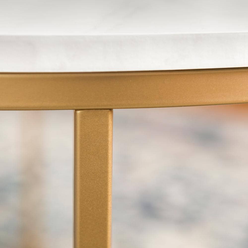 Modern Round Faux Marble and Gold Coffee Table