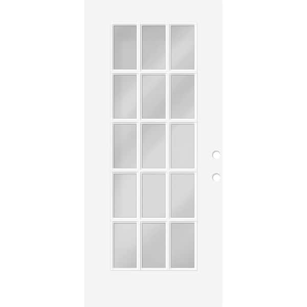 Reliant 32 in. x 80 in. Left-Handed FullLite 15L SDL Clear Glass White Finish Fiberglass Front Door Slab