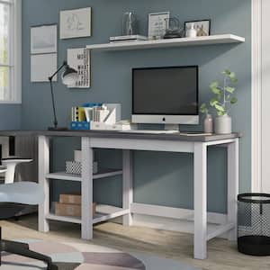 Cyrem 55 in. Rectangular White Oak And Distressed Gray Writing Desk With Shelves