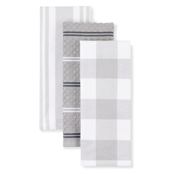 Plaid Kitchen Towels Taupe & White