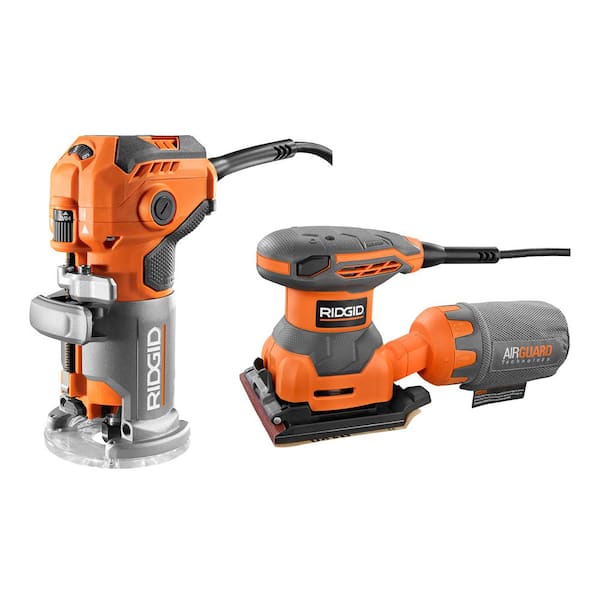 RIDGID 5.5 Amp Corded Fixed Base Trim Router with 2.4 Amp Corded 1/4 Sheet Sander