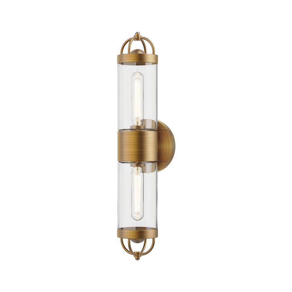 Aged Gold Glass Cylinder Wall Sconce Light