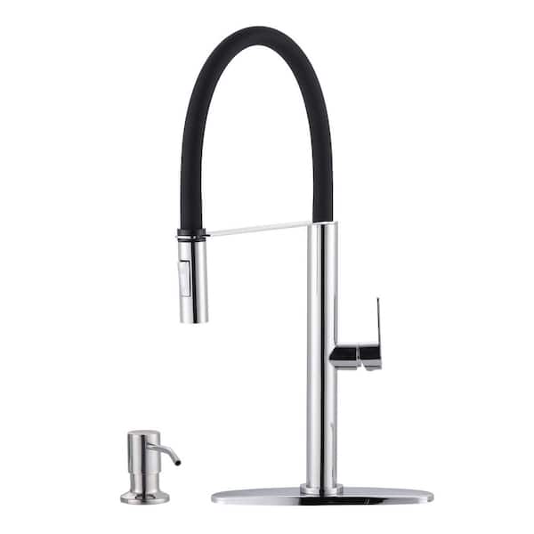 Polished Chrome 21.2 in. Single Handle Pull Down Sprayer Kitchen Faucet with 360° Swivel and Soap Dispenser
