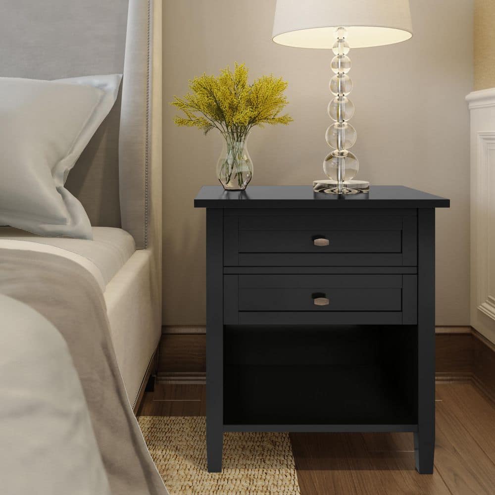Simpli Home Warm Shaker Solid Wood 24 in. Wide Transitional Bedside  Nightstand Table in Black AXWSH-BS-BL - The Home Depot