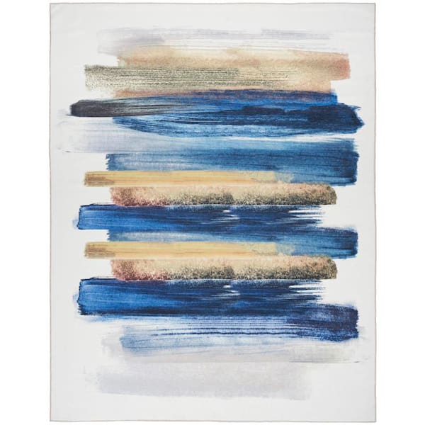 Nourison Washables Blue Multicolor 5 ft. x 7 ft. Abstract Contemporary Area Rug