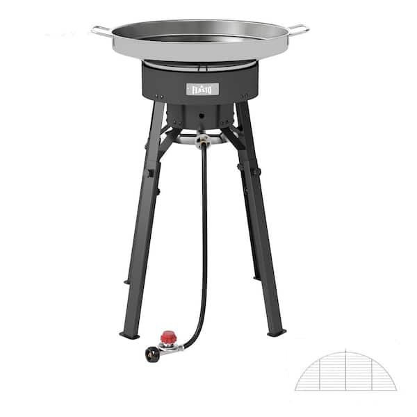 23 in. Stainless Steel Concave Comal Set with 58,000 BTU Propane Burner Camping Stove and Stand