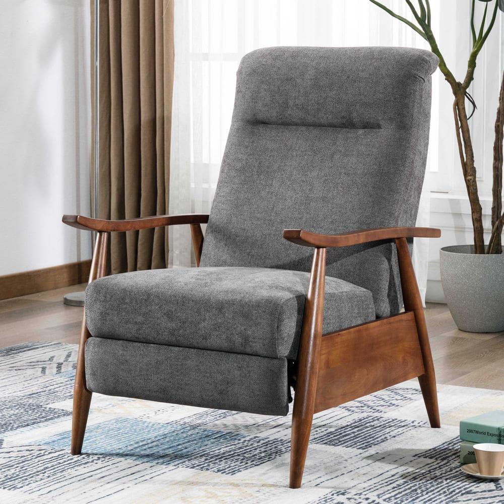 Soren Charcoal and Chestnut Mid-Century Modern Recliner