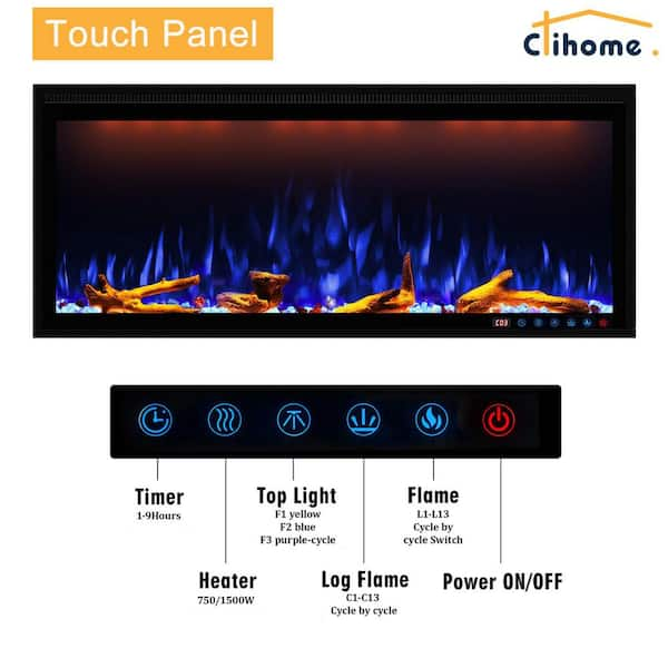 Clihome 42-72 Wall-Mounted w/ RC (1500W) Electric Fireplace - 50 in.