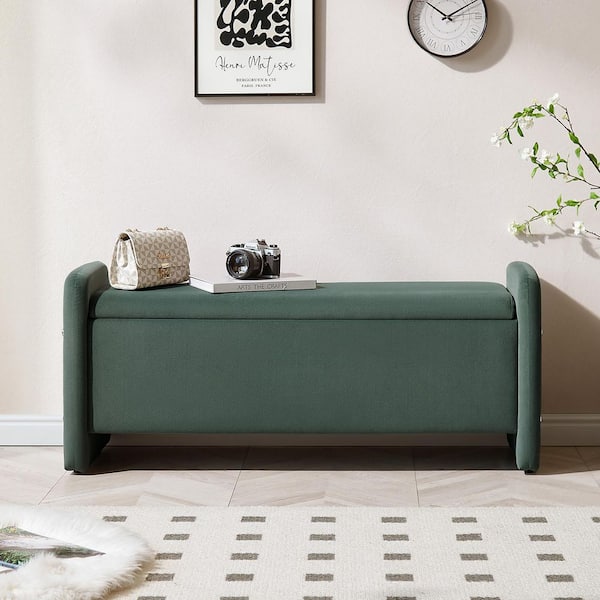 PINMOCO 44 in. Linen Rectangular Ottoman Bench with Storage in Olive Green