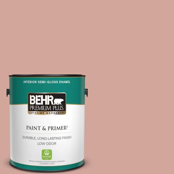 BEHR PREMIUM PLUS 1 gal. #200E-3 Cinnamon Cocoa Semi-Gloss Enamel Low Odor Interior Paint & Primer