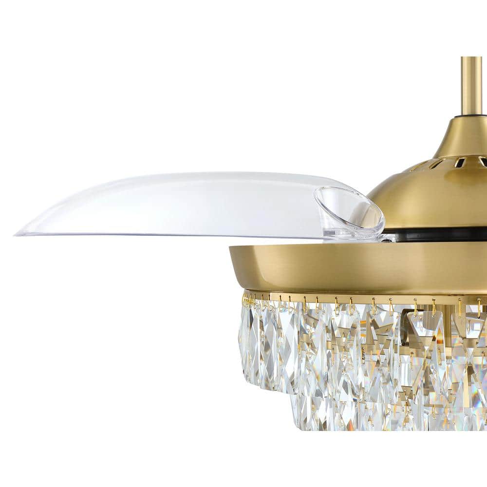 Satin Brass 42" Ceiling Fan with Clear Glass Chandelier