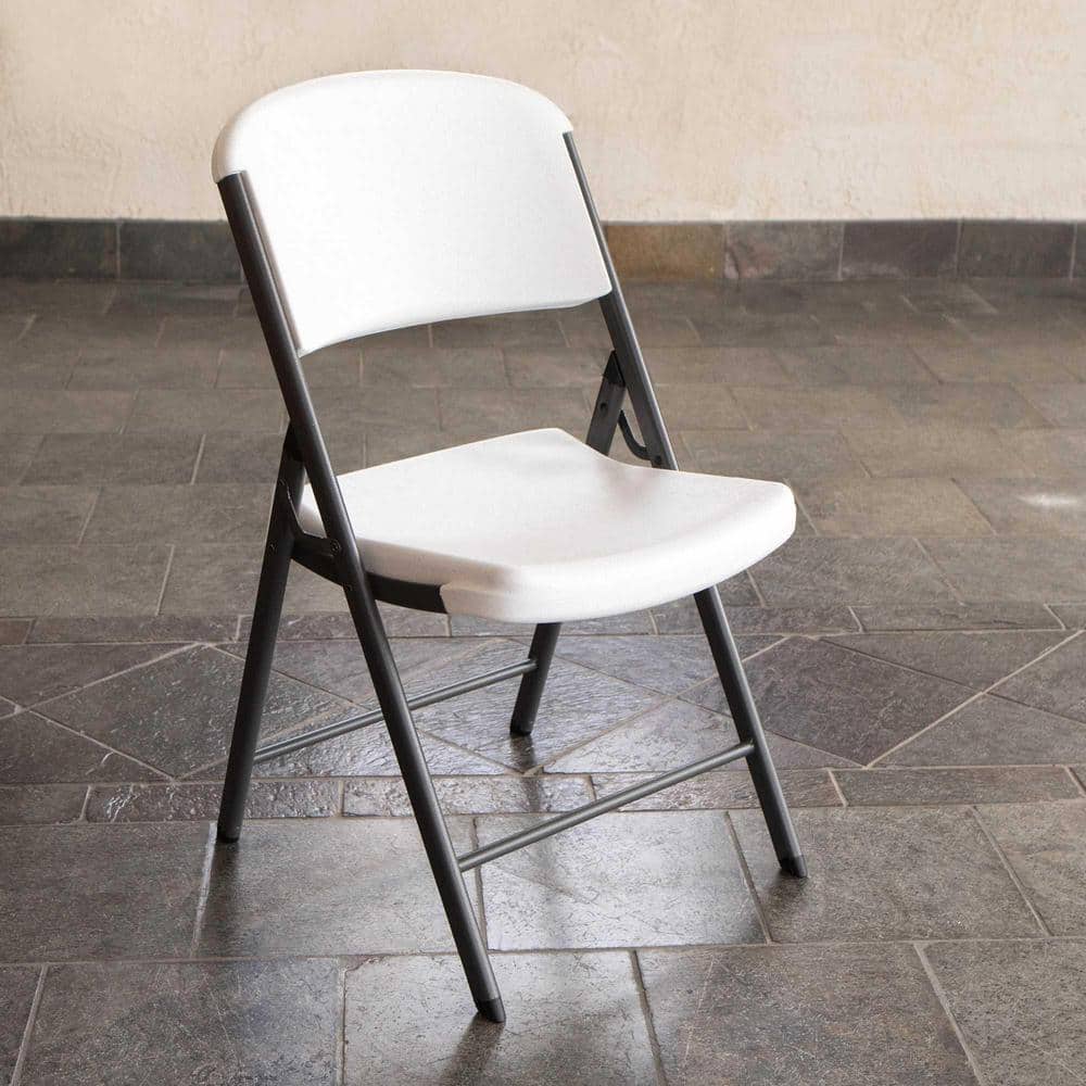 White Granite Metal and Polyethylene Folding Chairs, 4 Pack