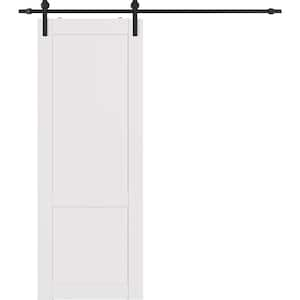 2-Panel Shaker 30 in. x 84 in. Snow White Finished Composite Wood Sliding Barn Door Hardware Kit