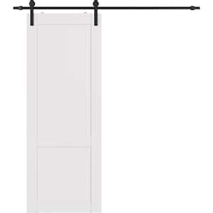 2 Panel Shaker 32 in. x 84 in. Snow White Finished Composite Wood Sliding Barn Door with Hardware Kit