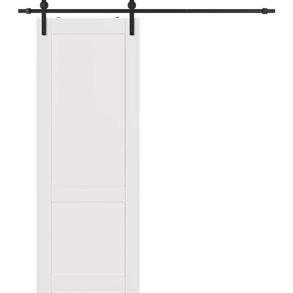 2-Panel Shaker 30 in. x 96 in. Snow White Finished Composite Wood Sliding Barn Door Hardware Kit