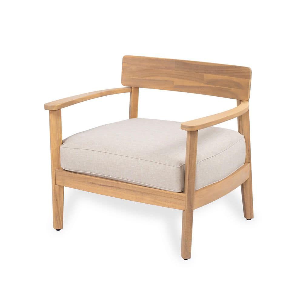 Kingston Teak Finish Acacia Wood Patio Outdoor Lounge Chair with Beige Seat Cushion, Curved Backrest price history on PriceWatchPro