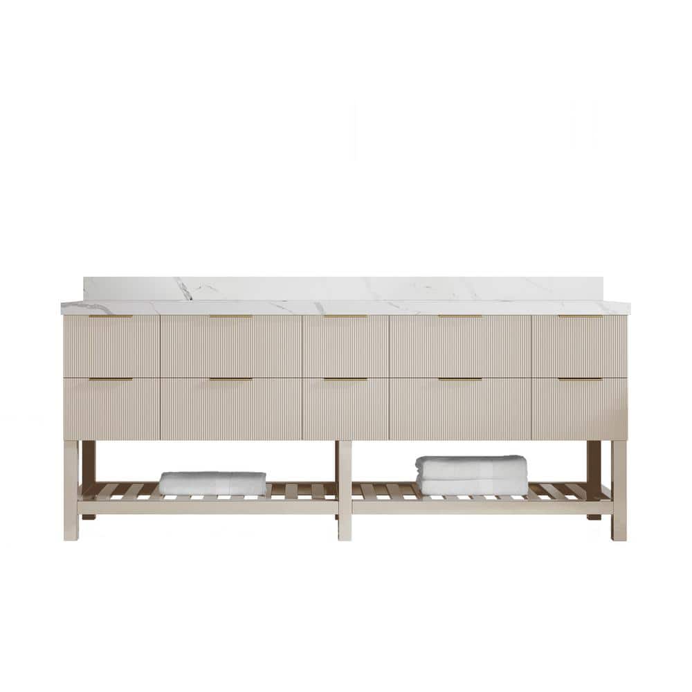 Catalina 84 in. Double Sink Freestanding Fine Grain Bath Vanity with Calacatta Laza Qt. Top Unassembled price history on PriceWatchPro