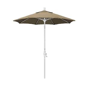 7.5 ft. Matted White Aluminum Market Collar Tilt Patio Umbrella Fiberglass Ribs and in Heather Beige Sunbrella