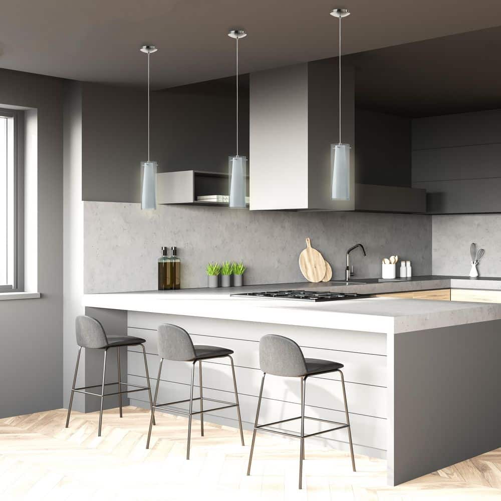 Pinto Nero Matte Nickel Mini Pendant with Dual Glass Shade