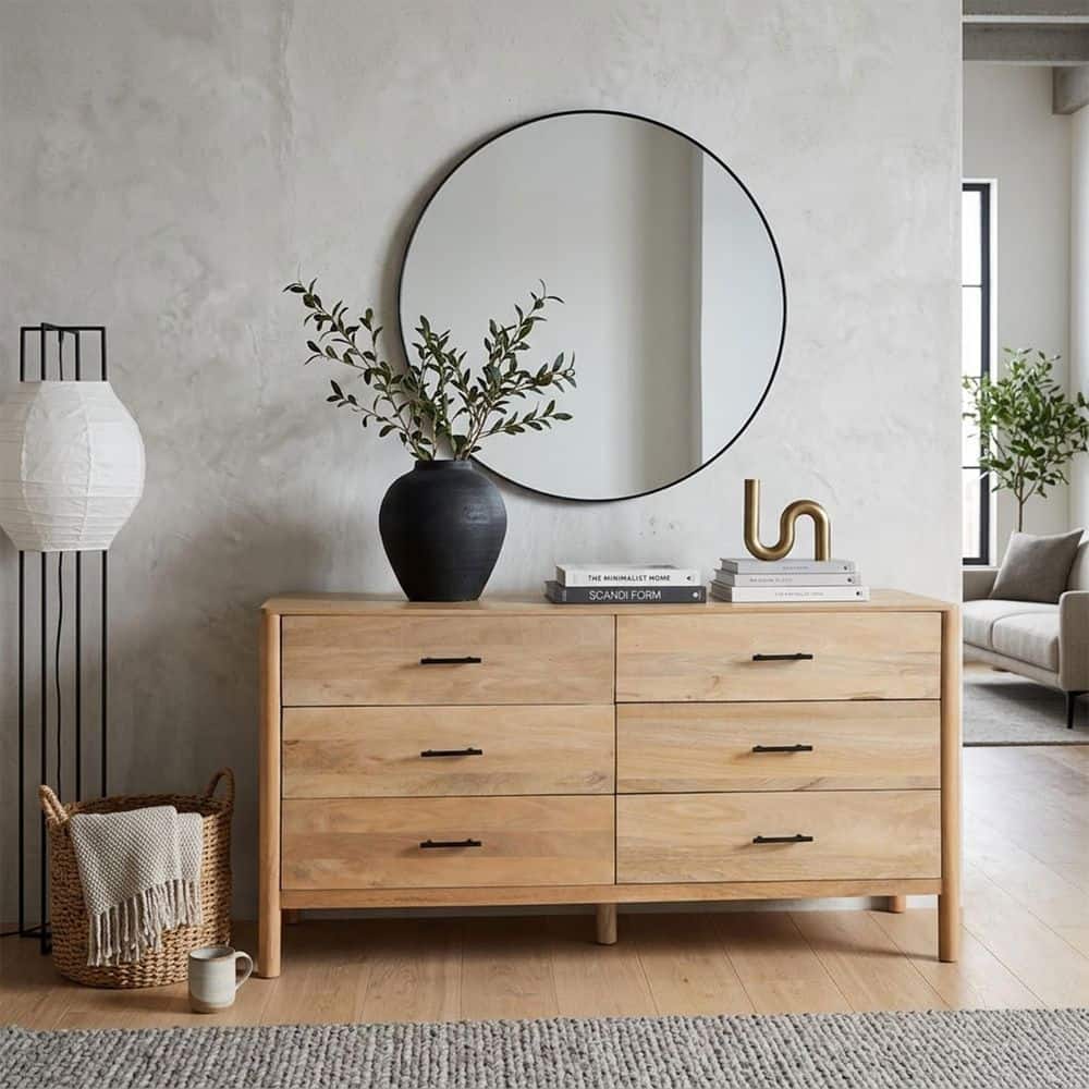 light wood dresser with black hardware THE URBAN PORT Geti Natural Oak White Brown and 66 in. Wide 6 Drawers BM326511 Variations in shade and midnight blue party dress black chiffon a line Color:Gold/Peacock
