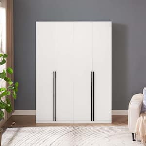Lee White 63 in. 2-Piece Freestanding Wardrobe with 1 Hanging Rod, 2 Drawers, 3 Shoe Compartments and 5 Shelves