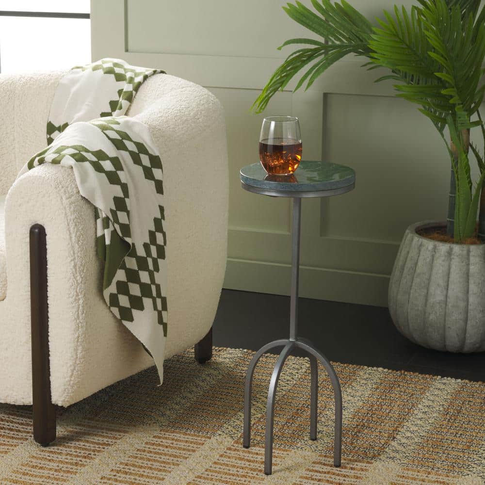 SAFAVIEH Arkan 9 in. Black Gunmetal Round Faux Marble End Table