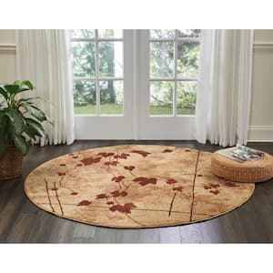 Somerset Latte 6 ft. x 6 ft. Botanical Contemporary Round Area Rug