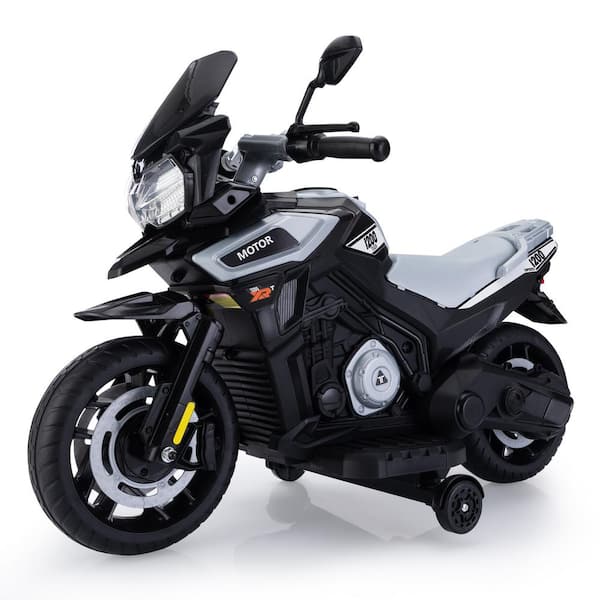 12-Volt Ride On Motorcycle Electric Dirt Bike for Kids with Training Wheels/Music Player/Headlights Silver