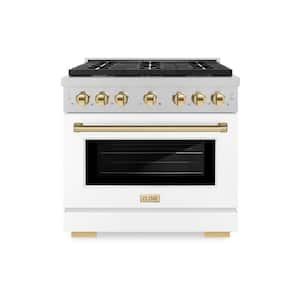 Autograph Edition 36 in. 6-Burner Gas Range w/ Convection Oven in Fingerprint Resistant Stainless, White Matte and Gold