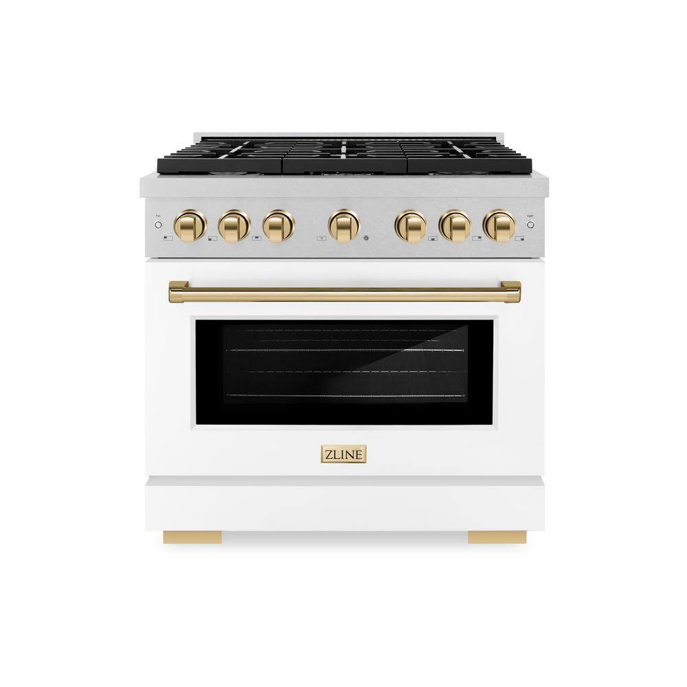 Autograph 36 in. Paramount Gas Range with 6 Burners and Convection Gas Oven in Satin Steel with White and Gold Accents price history on PriceWatchPro