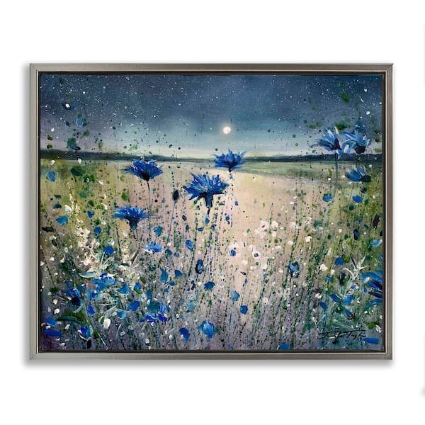 Stupell Industries Moon over Blooming Flowers by Jennifer Taylor Art 1-Piece Gray Floater Frame Nature Graphic Art Print 25 in. x 31 in.
