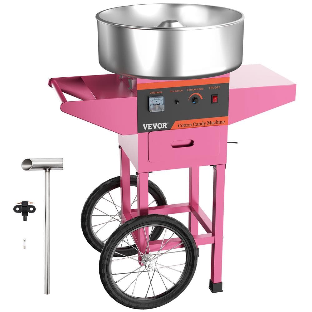 VEVOR Cotton Candy Machine with Cart 19.7 in. Commercial Floss Maker for Family and Various Party,Pink