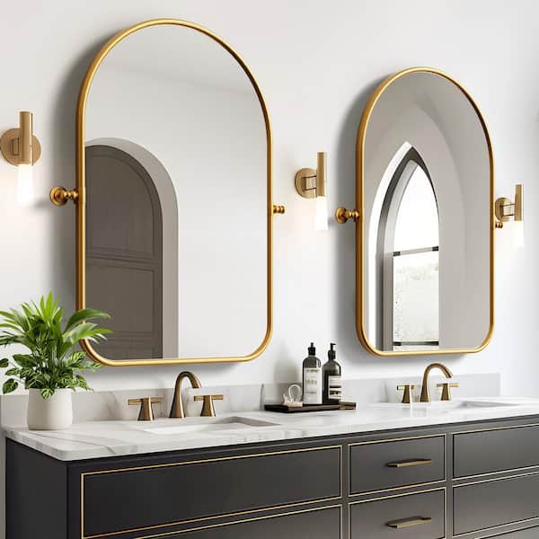 Dovelina 24 in. W x 36 in. H Arched Framed Dimmable Wall Bathroom Vanity Mirror in Gold (2-Piece)