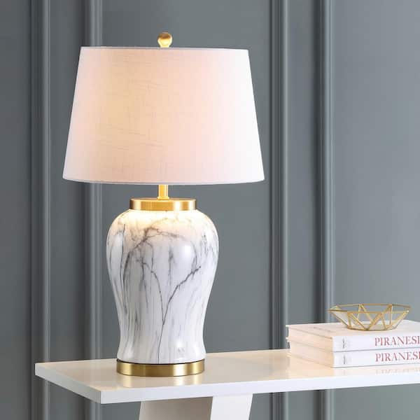 JONATHAN Y Prague 28 in. Ceramic Marble LED Table Lamp, White/Gold