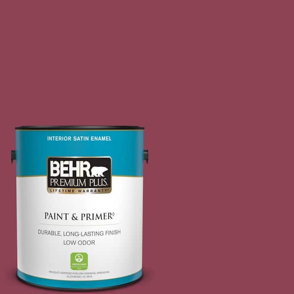 BEHR PREMIUM PLUS 1 gal. #120D-6 Cranberry Splash Satin Enamel Low Odor Interior Paint & Primer