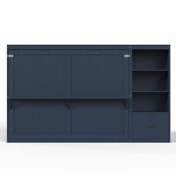 Harper & Bright Designs Blue Wood Frame Queen Size Murphy Bed with ...