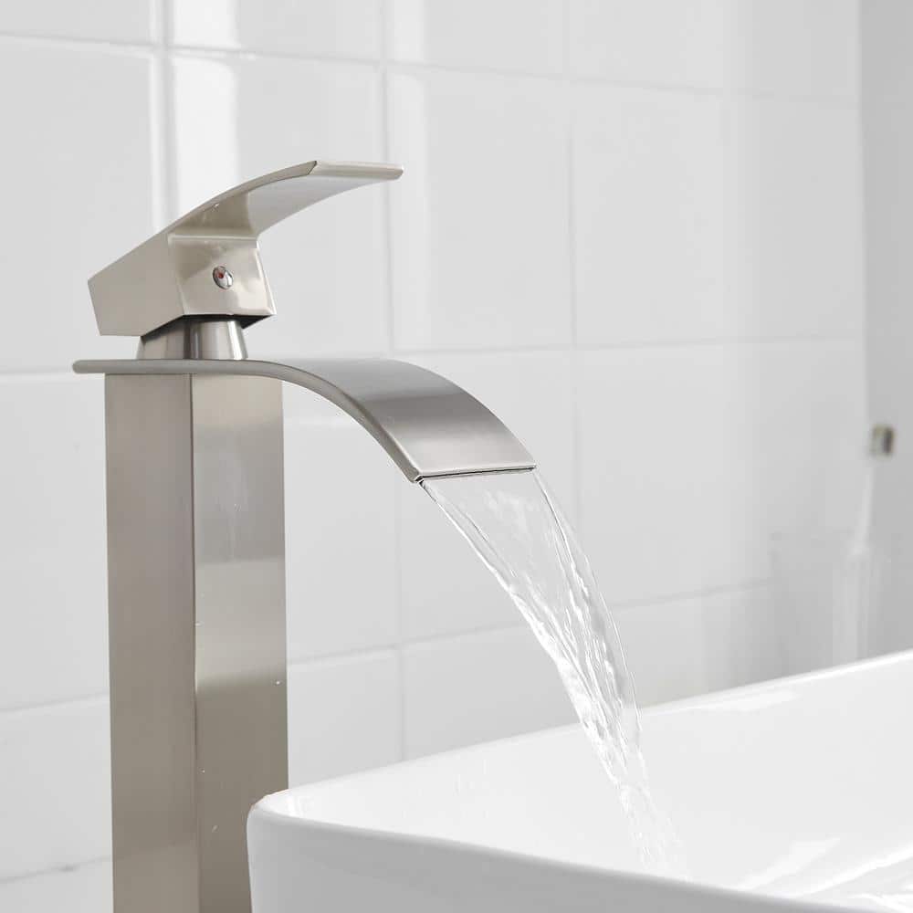 Brushed Nickel Single Handle Waterfall Vessel Sink Faucet with Drain Assembly