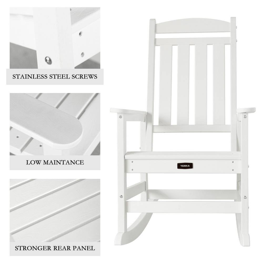 White HDPE Plastic Weather Resistant Outdoor Rocking Chair Set