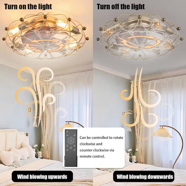 Golden 19.7 in. Indoor Caged Ceiling Fans with Lights and Remote, Flush Mount Bladeless Ceiling Fan Low Profile