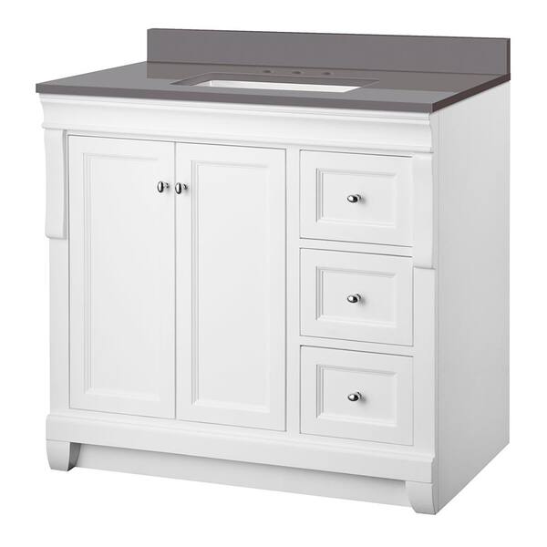 Home Decorators Collection Naples 37 in. W x 22 in. D Vanity Cabinet in White with Engineered Marble Vanity Top in Slate Gray with White Basin