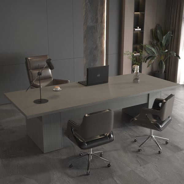 FUFU&GAGA 118 in. W Gray Wood Rectangle Writing Desk Meeting Desk Workstation Executive Table