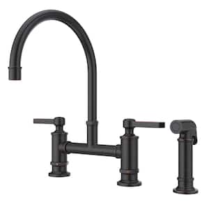 Port Haven 2-Handle Bridge Kitchen Faucet in Tuscan Bronze with Optional Side Sprayer